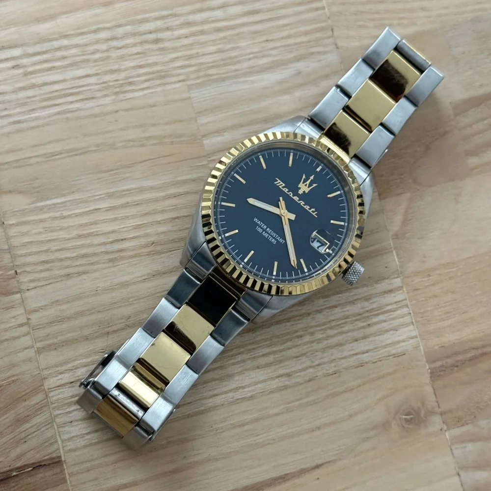 Maserati Presidential Style Men’s Watch Blue Dial Two-Tone Bracelet Case Date